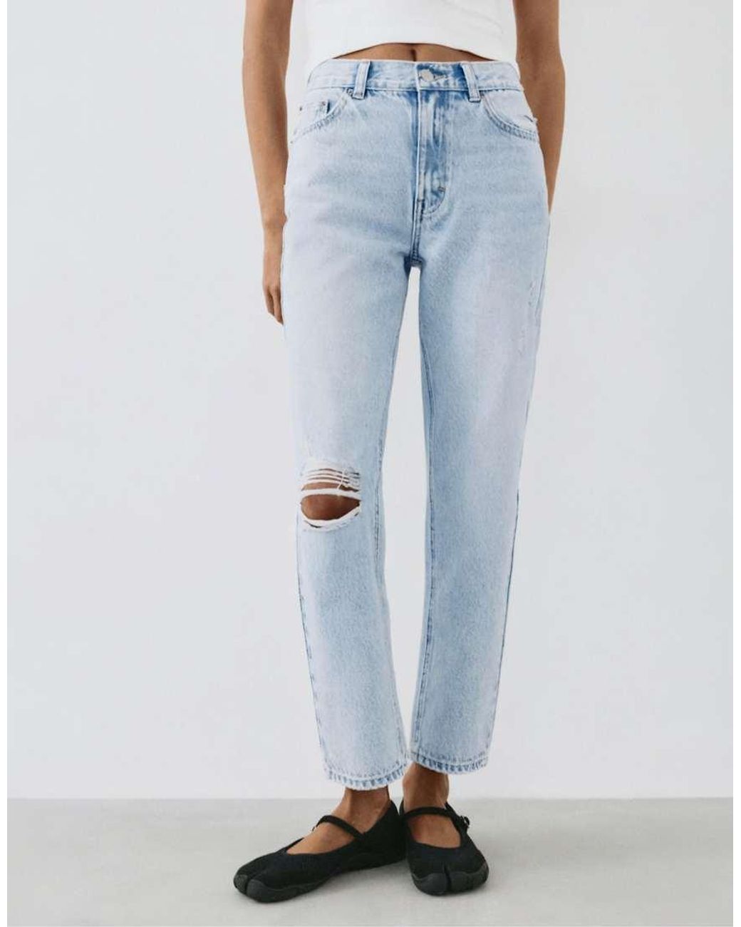 Pull&Bear Gescheurde Mom Fit Jeans in het Blue