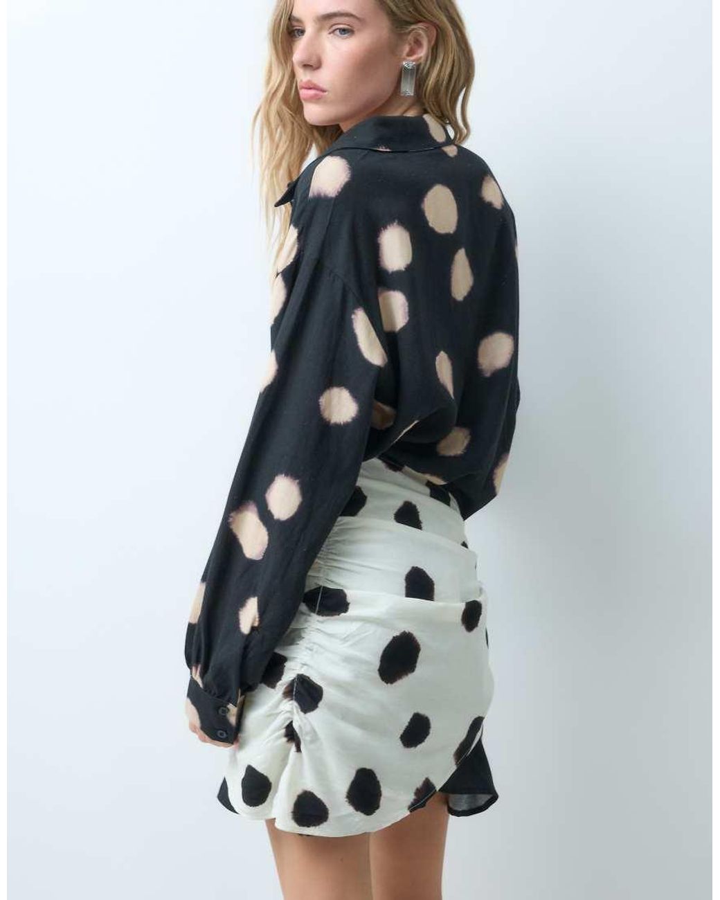 ASOS Black Spot Shirt Dress With Contrast Scarf