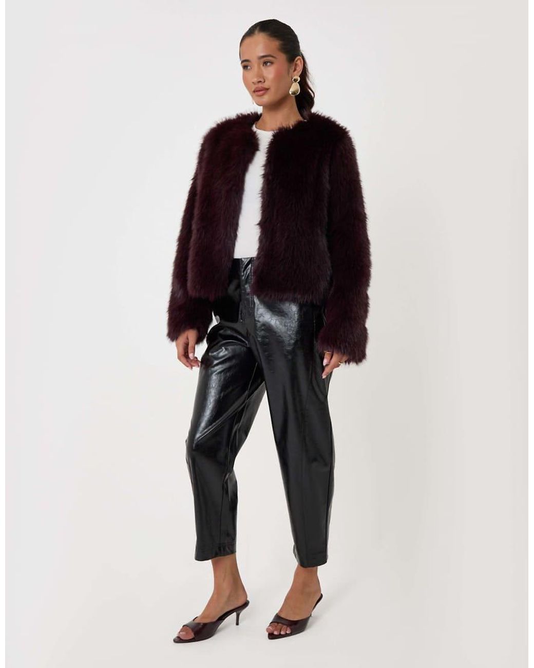 Threadbare Black Collarless Faux Fur Jacket