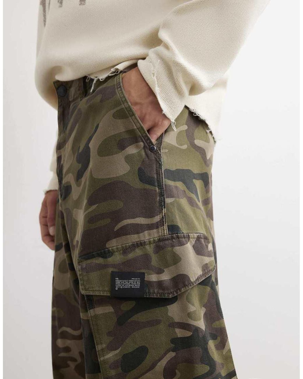 River Island Green Regular Fit Camo Print Cargo Trousers for men