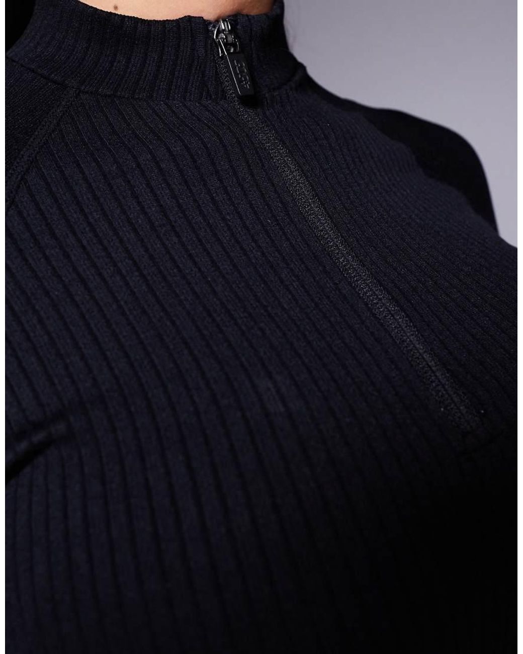 4505 Blue Icon Seamless Rib Knit 1/4 Zip Long Sleeve Top