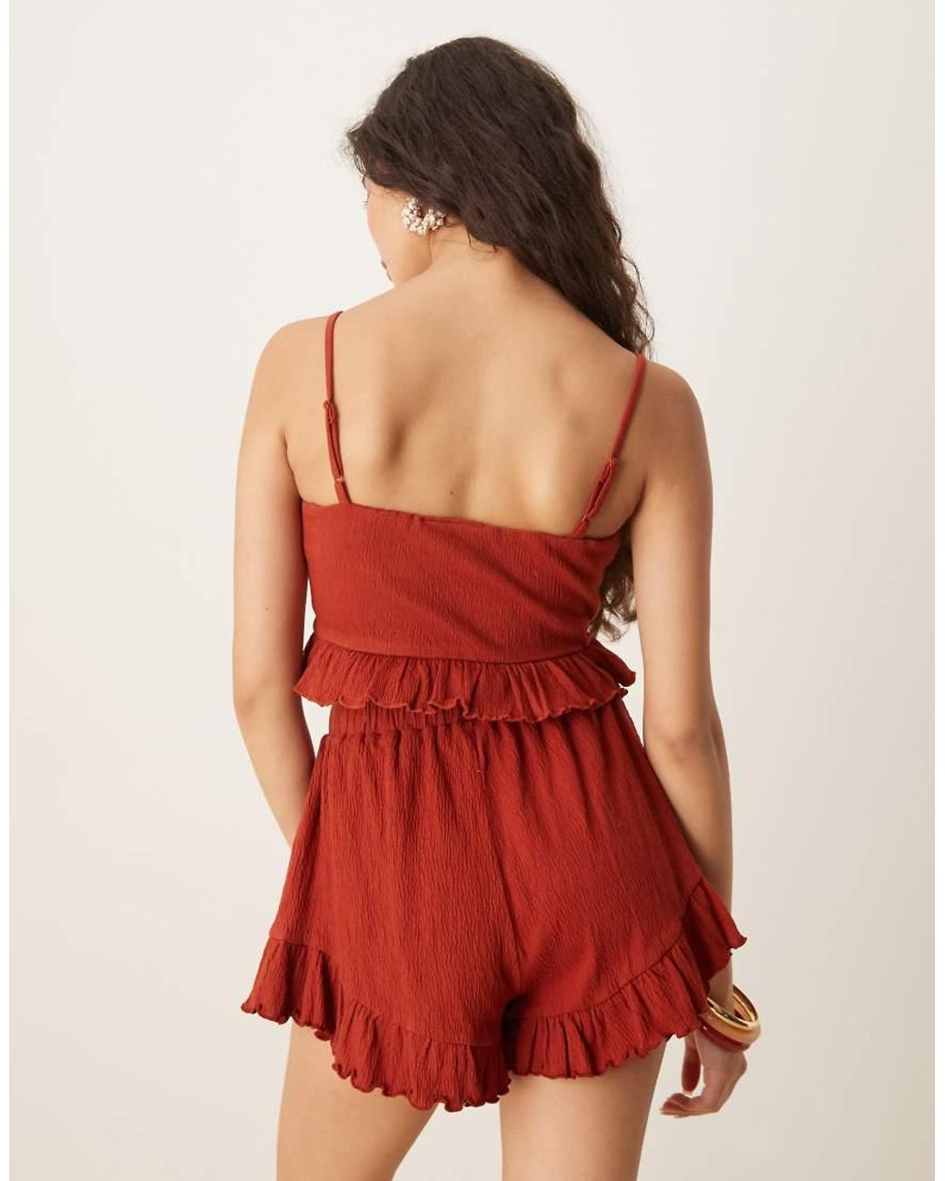 ASOS Red Co-ord Crinkle Frill Hem Cami Crop Top