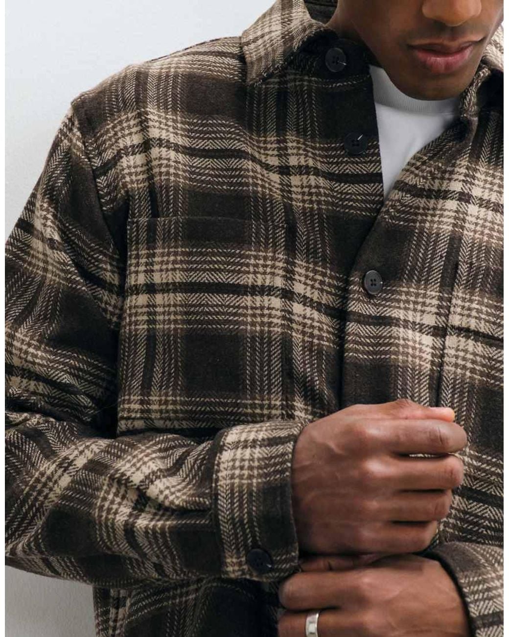 SELECTED Brown Wool Blend Tweed Overshirt for men
