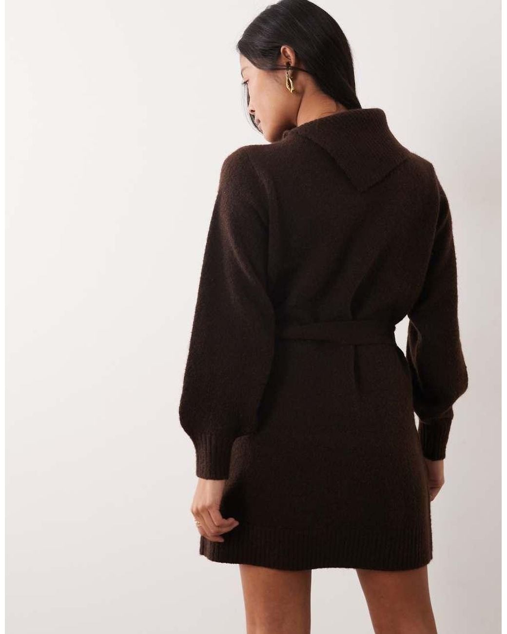 Vero Moda Black Long Sleeve Split Neck Knitted Mini Dress With Tie Waist