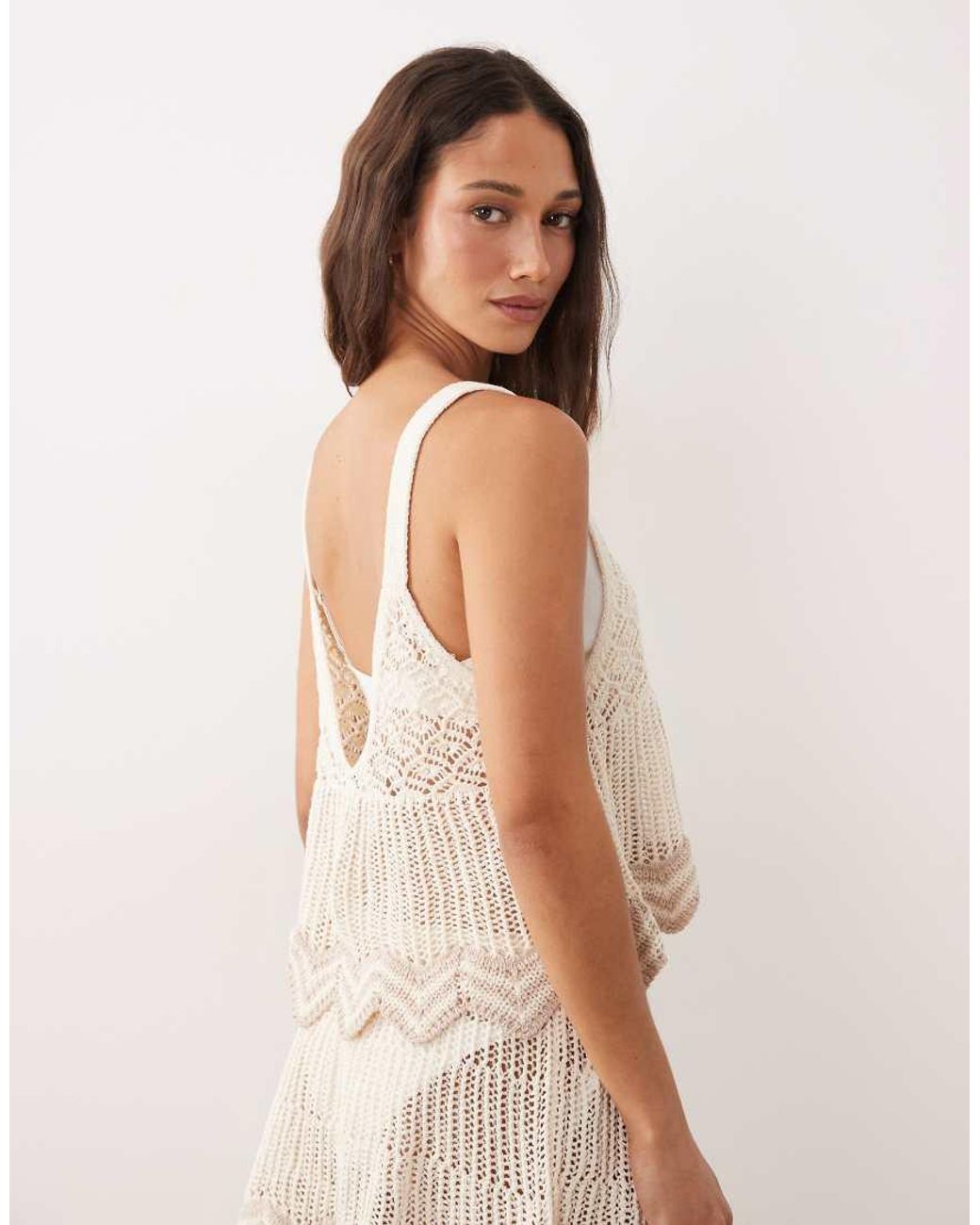 Miss Selfridge Natural Open Stitch Cami Top Co-ord