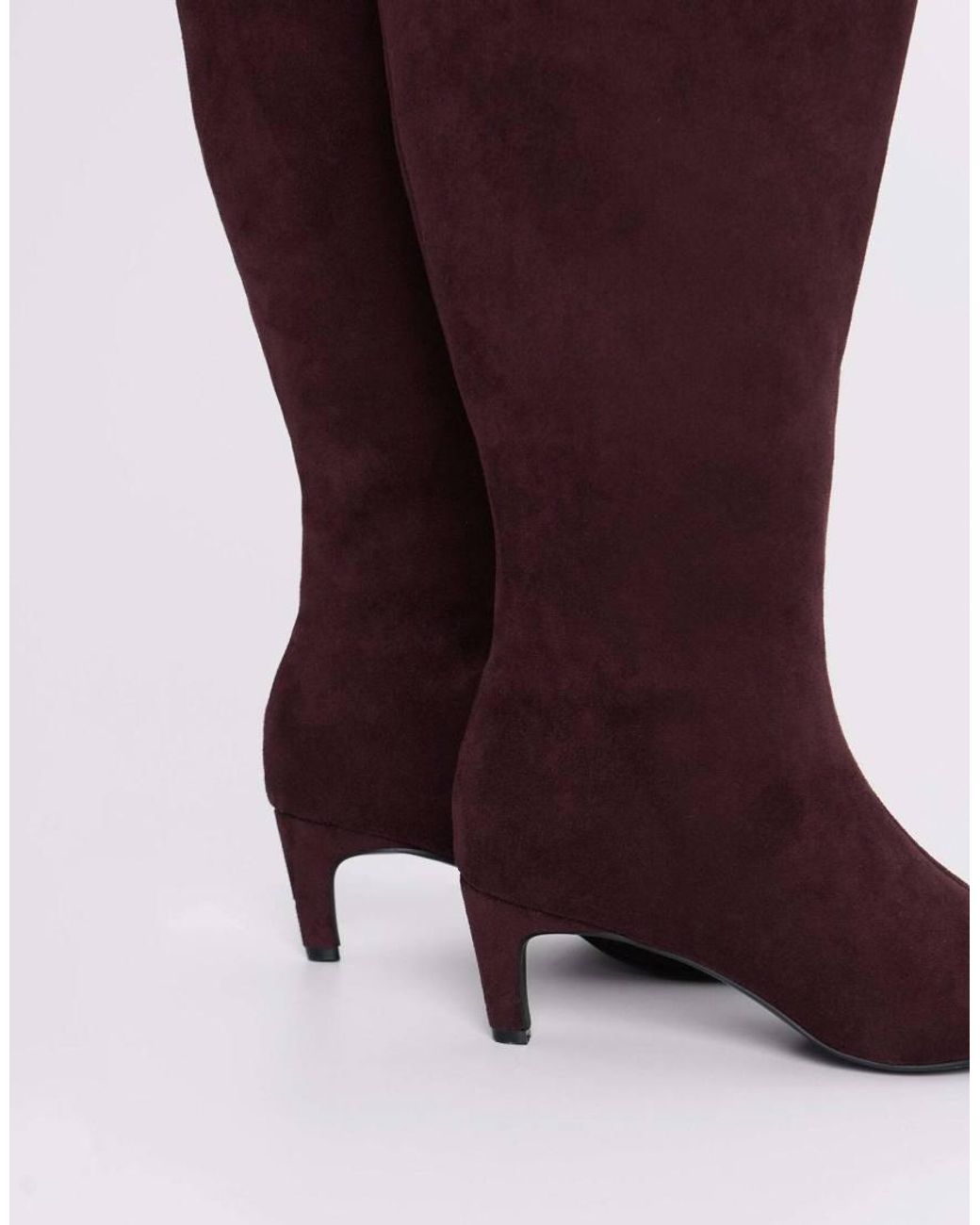 Threadbare Red Faux Suede Kitten Heel Knee High Boots