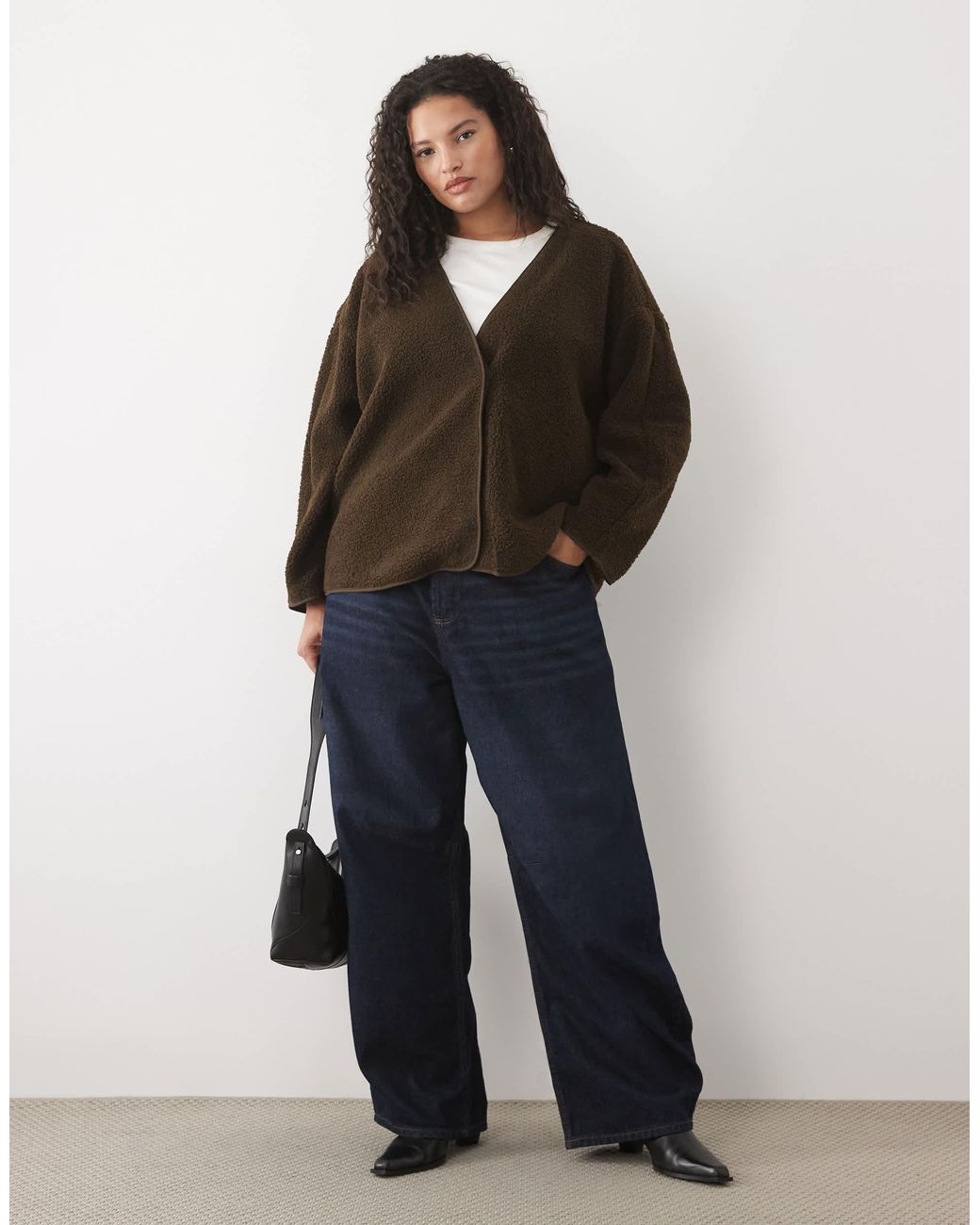 Vila Curve Brown V Neck Teddy Jacket