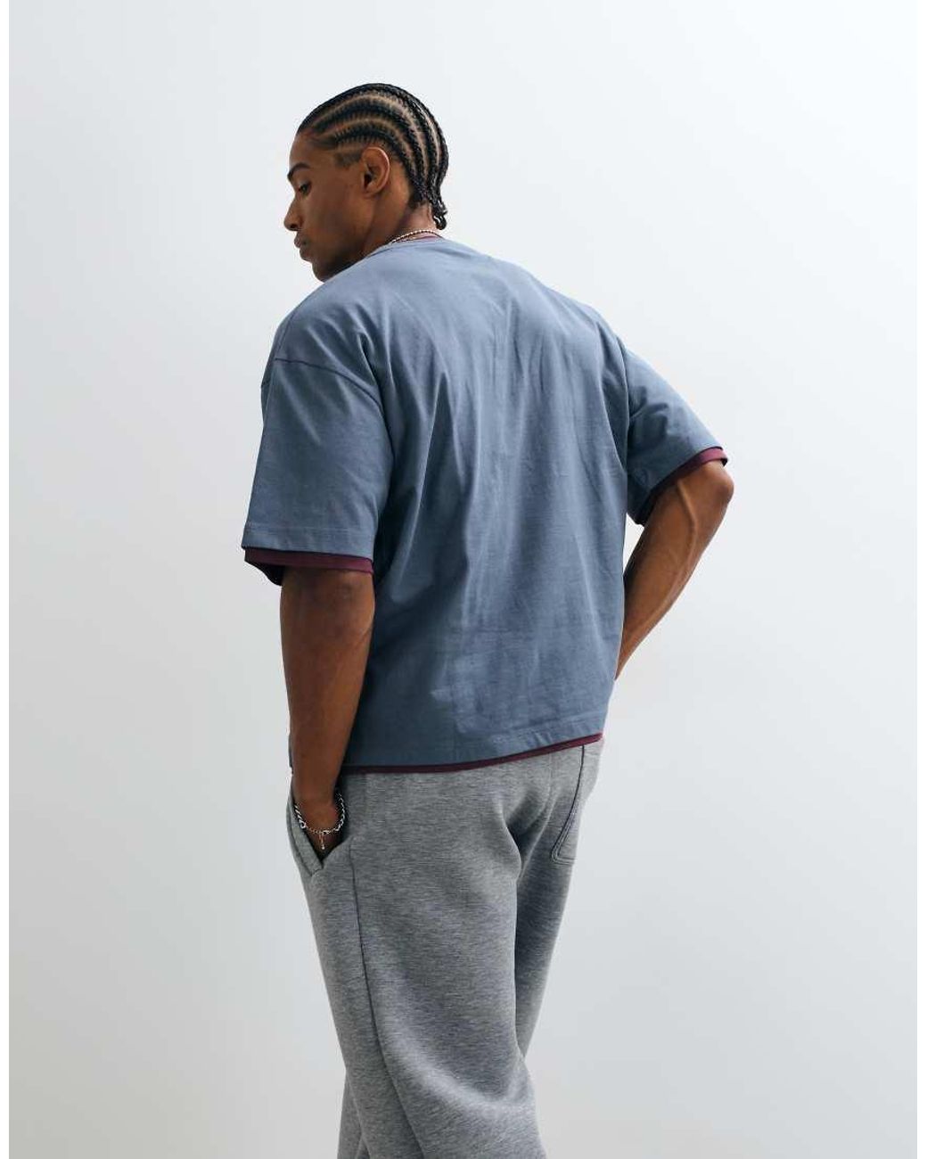 ASOS Blue Oversized Boxy Double Layer T Shirt With High Build Graphic for men