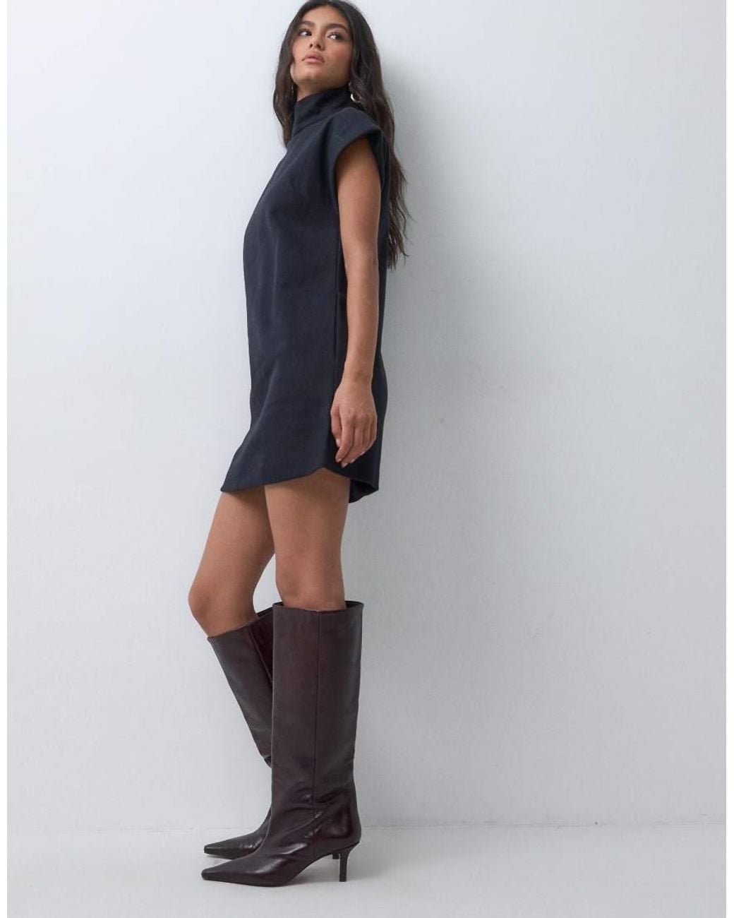 ASOS Blue High Funnel Neck Smock Mini Dress