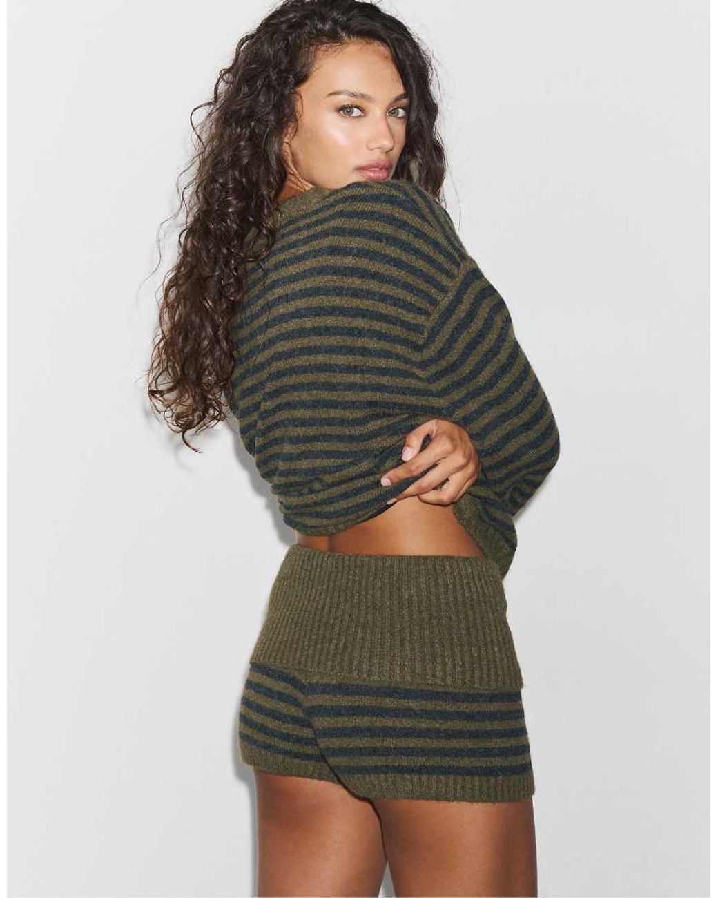 Stradivarius Gray Striped Knit Shorts
