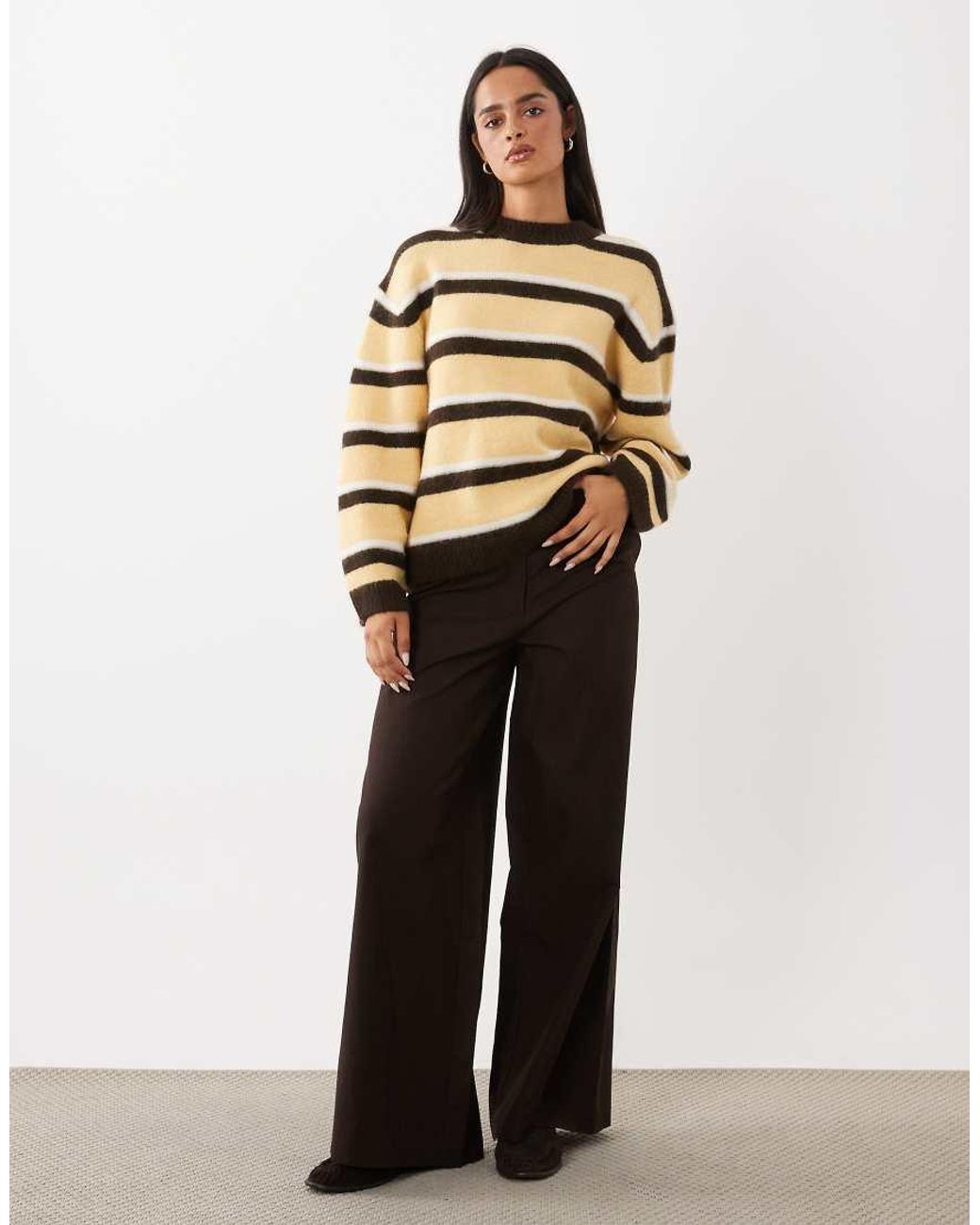 Gina Tricot Natural Crew Neck Knitted Wool Alpaca Jumper