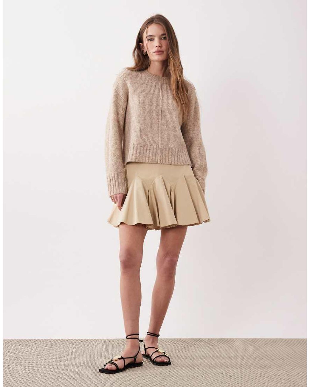 Jdy Natural Crew Neck Boxy Knitted Jumper With Seam Detail