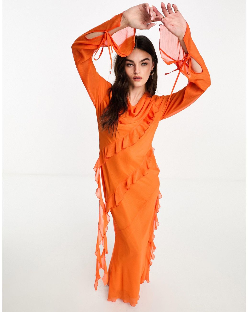 DASKA Ruffle Maxi Dress in Orange | Lyst