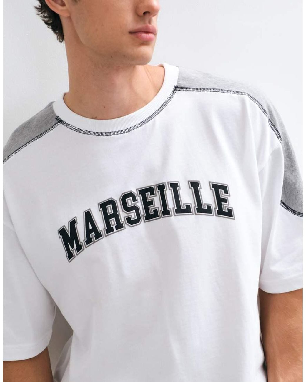 ASOS White Heavyweight Boxy Oversized Cut And Sew T-Shirt With Marseille Graphic In for men