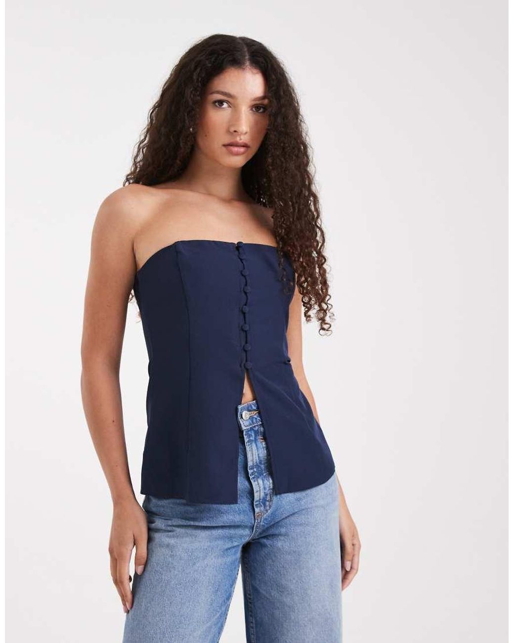 ASOS Blue Button Front Bandeau Top