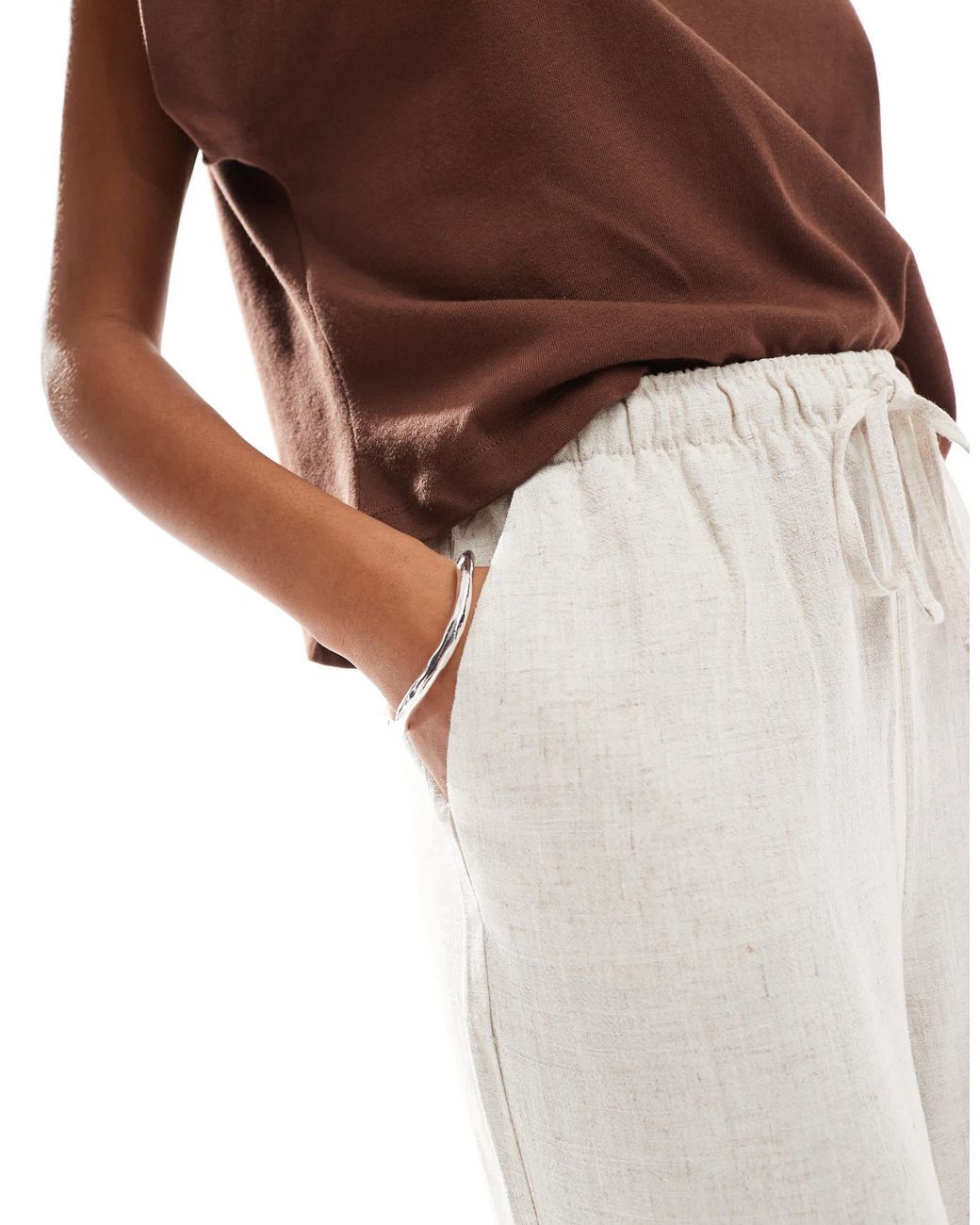 ONLY White Pull Up Linen Mix Shorts