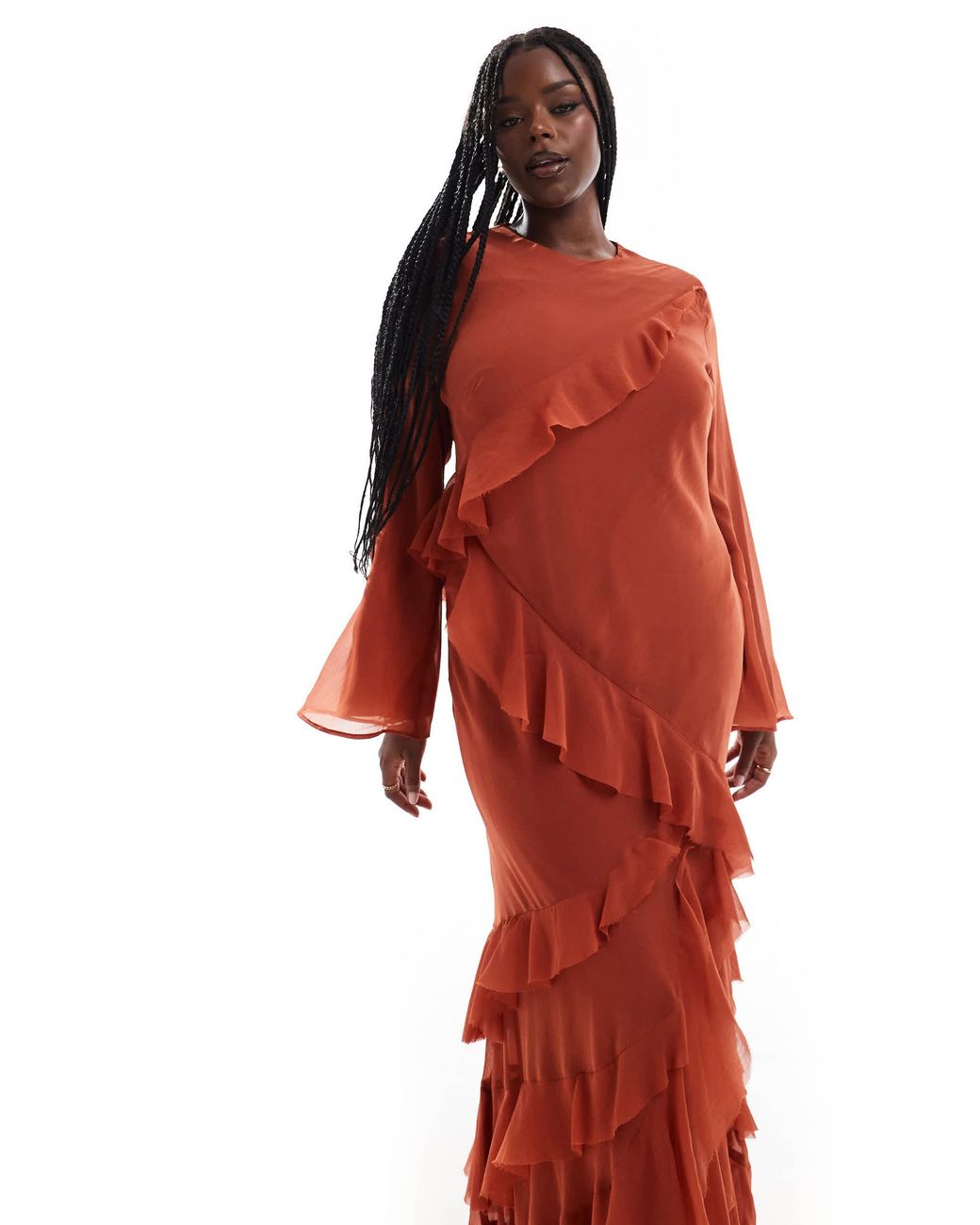 ASOS Asos Design Curve Fluted Long Sleeve Extreme Ruffle Maxi Dress in ...