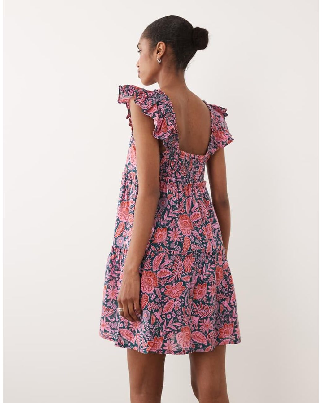 Accessorize Red Floral Mini Beach Dress With Frill Straps