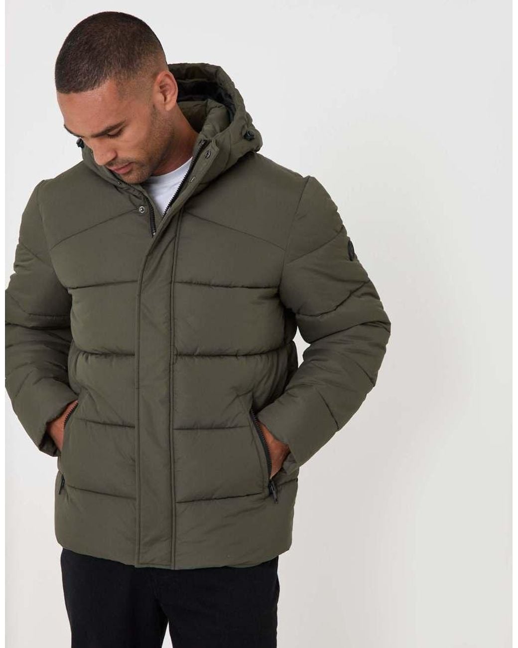 Threadbare Gray Showerproof Hooded Puffer Coat for men