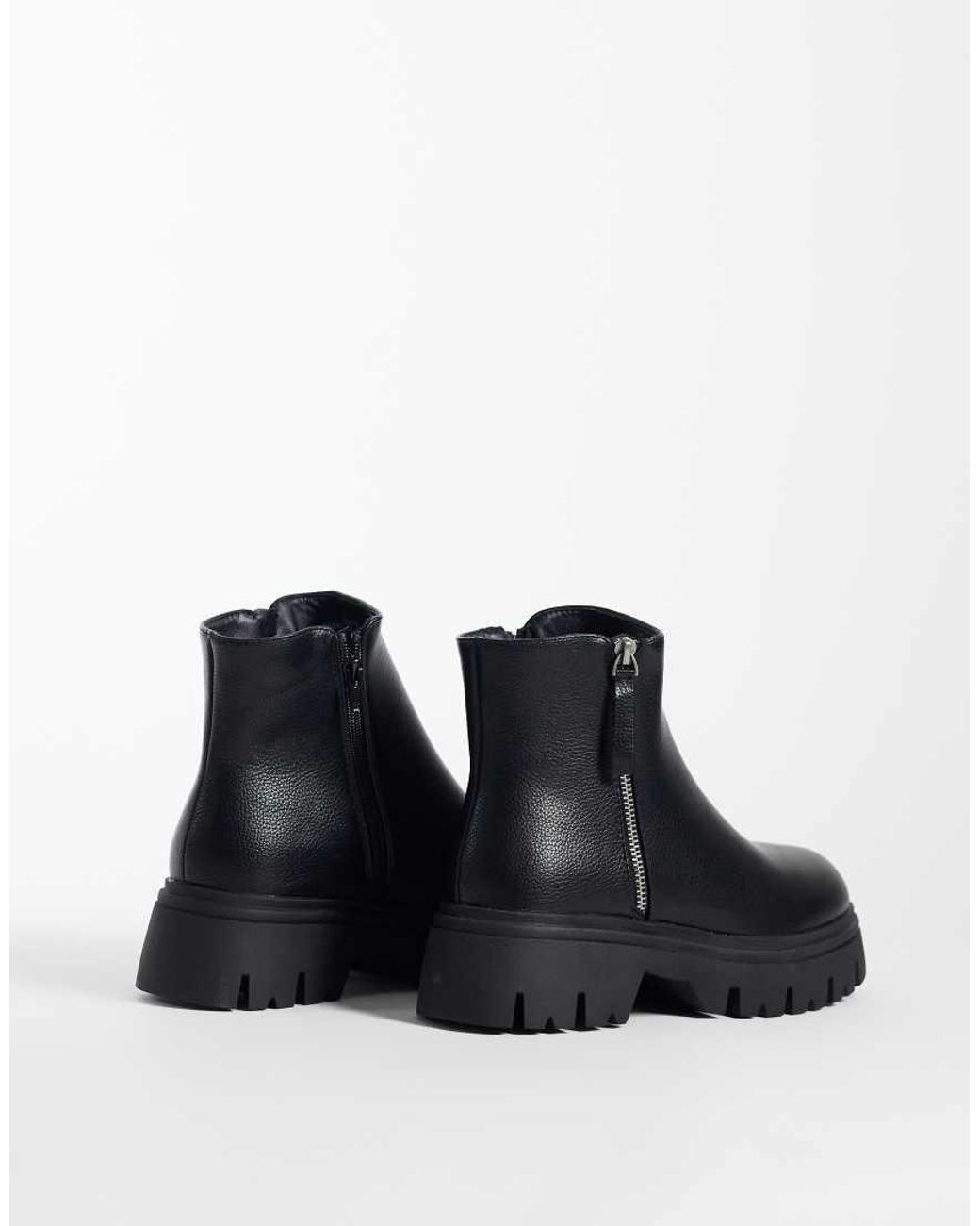 SEQWL Wide Fit Black Twirl Chunky Zip Detail Boots