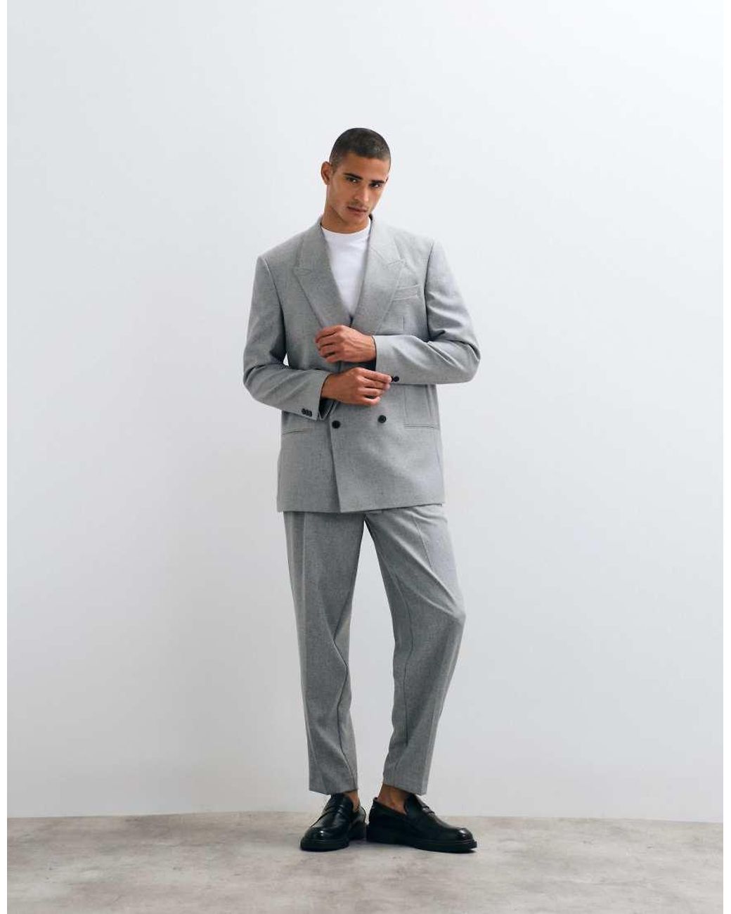 ASOS Gray Relaxed Double Breasted Suit Jacket for men