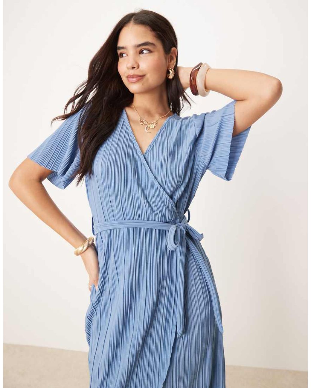 Y.A.S Blue Plisse Wrap Midi Dress