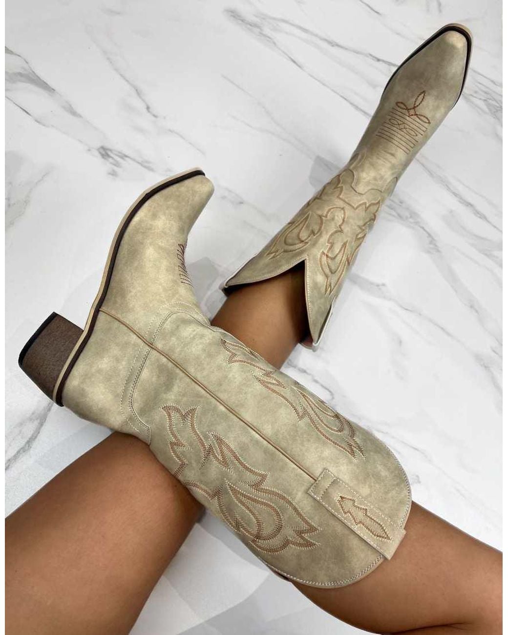 GIA STUDIOS Natural Cowboy Western Ankle Boots