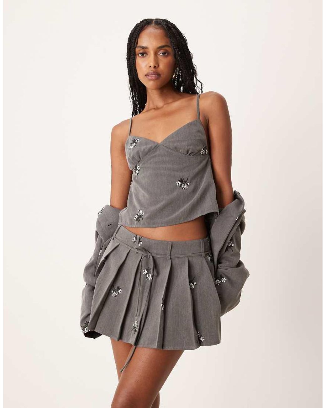 Motel Gray Madira Floral Ebroidered Co-ord Cami Top