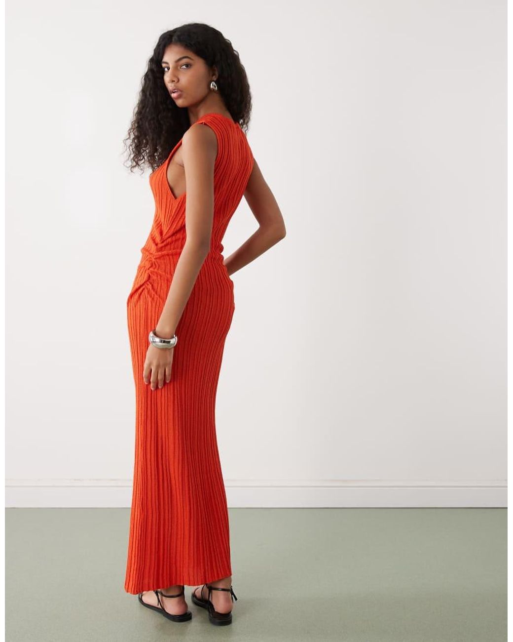 Collusion Brown Fine Knit Sheer Maxi Dress