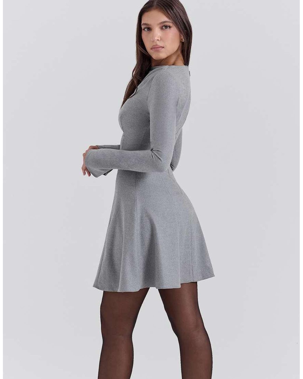 House Of Cb Gray Angelique A-Line Long Sleeve Mini Dress