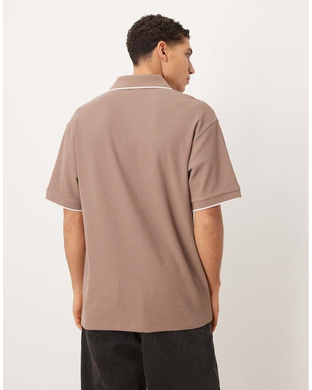 ASOS Natural Relaxed Polo With Chest Embroidery for men