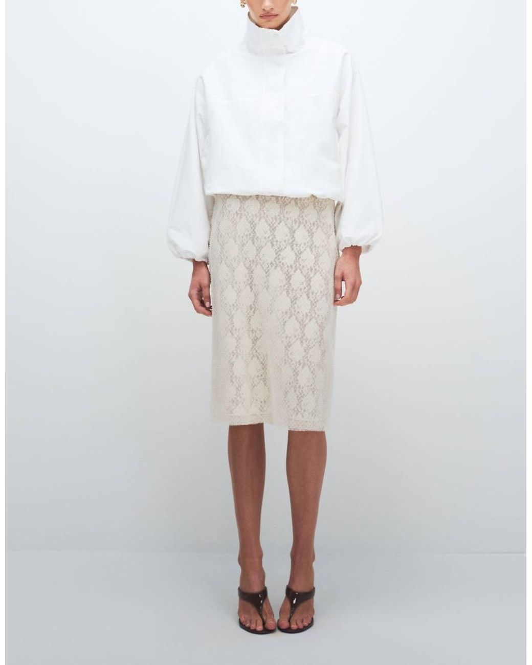 TOPSHOP White Embellished Sequin Midi Skirt