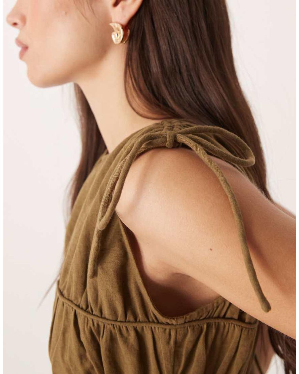 ASOS Natural Double Layer Jumpsuit With Gathered Bust Detail