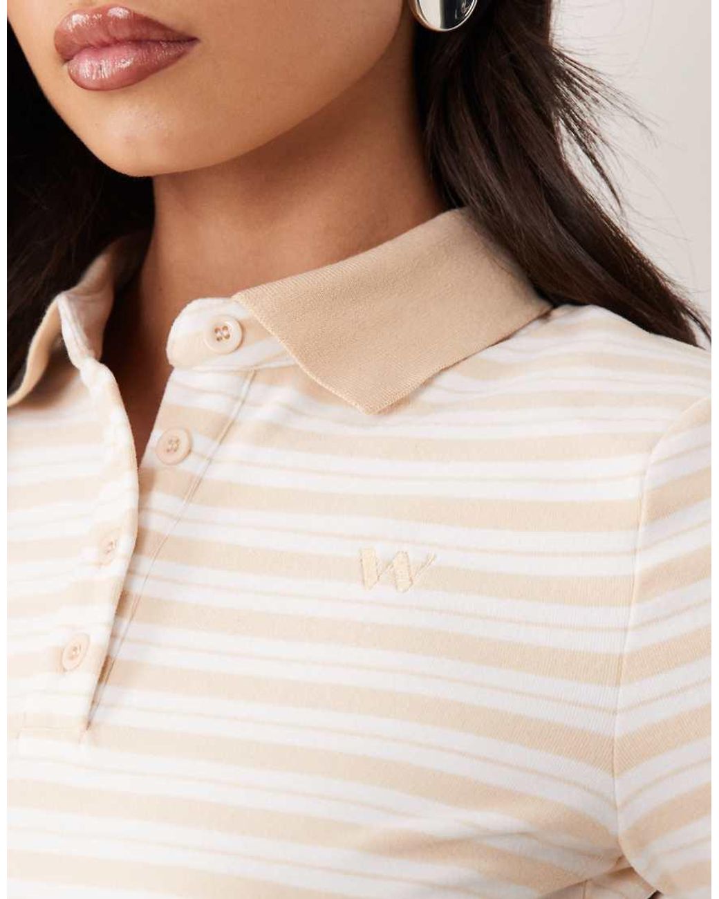 Wanderdoll Natural Frankie Premium Jersey Short Sleeve Polo Top