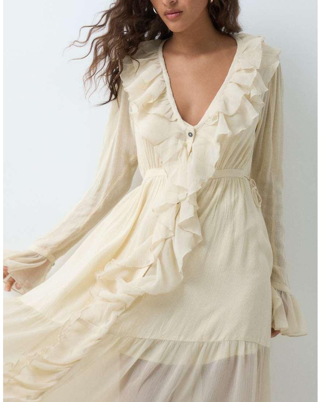 Free People Natural Isla Boho Ruffle Midi Dress