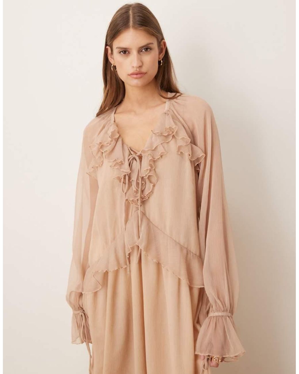 Glamorous Natural Ruffle Maxi Dress