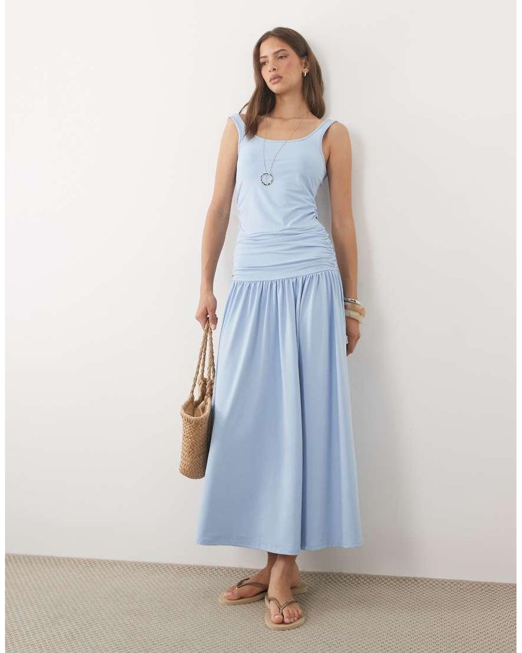 ASOS Blue Scoop Vest Maxi Dress With Drop Waist