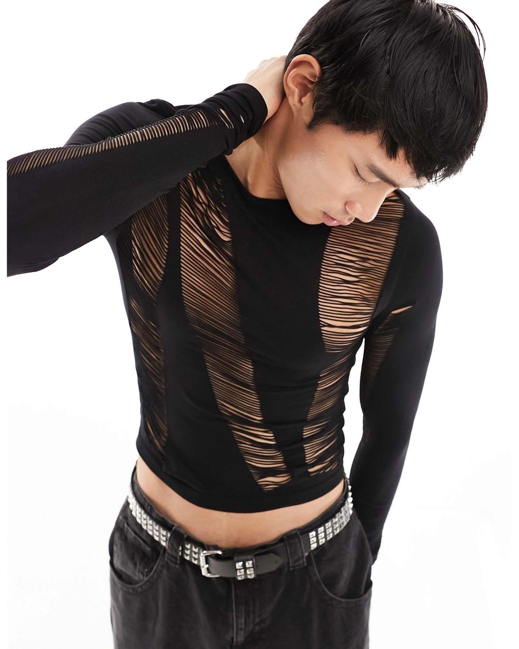 Mesh Top Asos Fishnet Shirt Men COLLUSION Mesh Long Sleeve