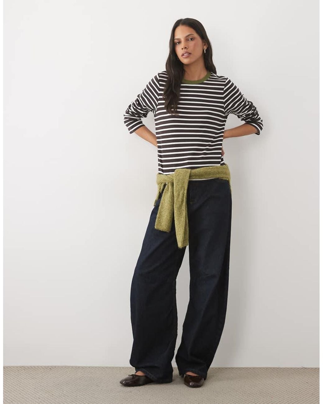 Vero Moda Black Long Sleeve Stripe T-shirt With Contrast Rib Collar