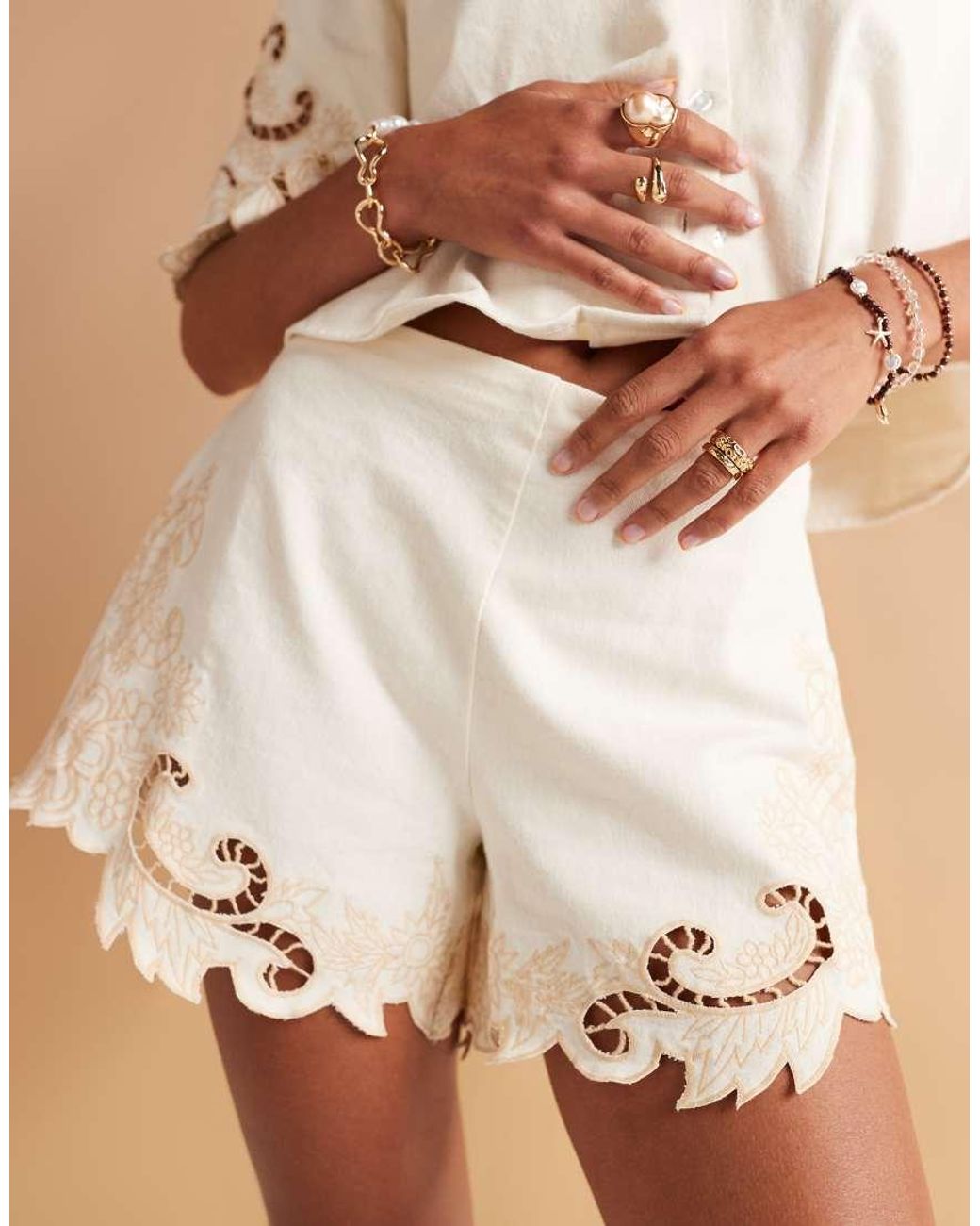 ASOS Natural Soft Denim Crochet Shorts