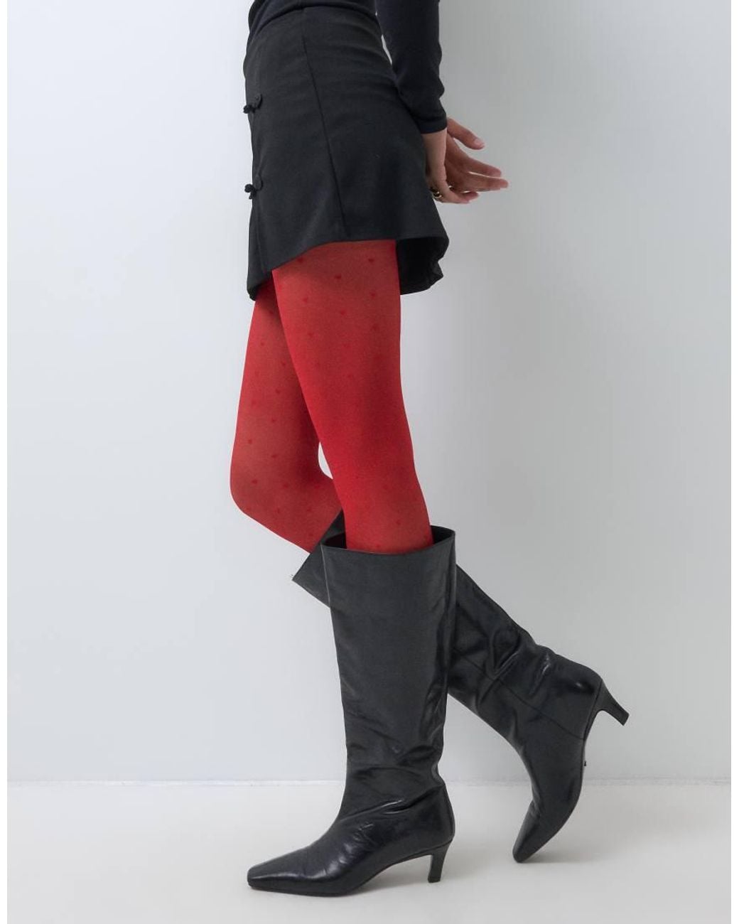 Lindex Red 20 Denier Heart Print Tights