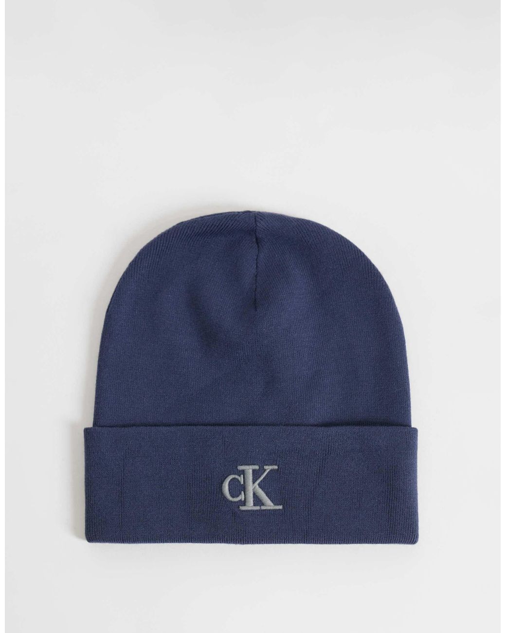 Calvin Klein Gerippte beanie mit feinem logo in Blue für Herren