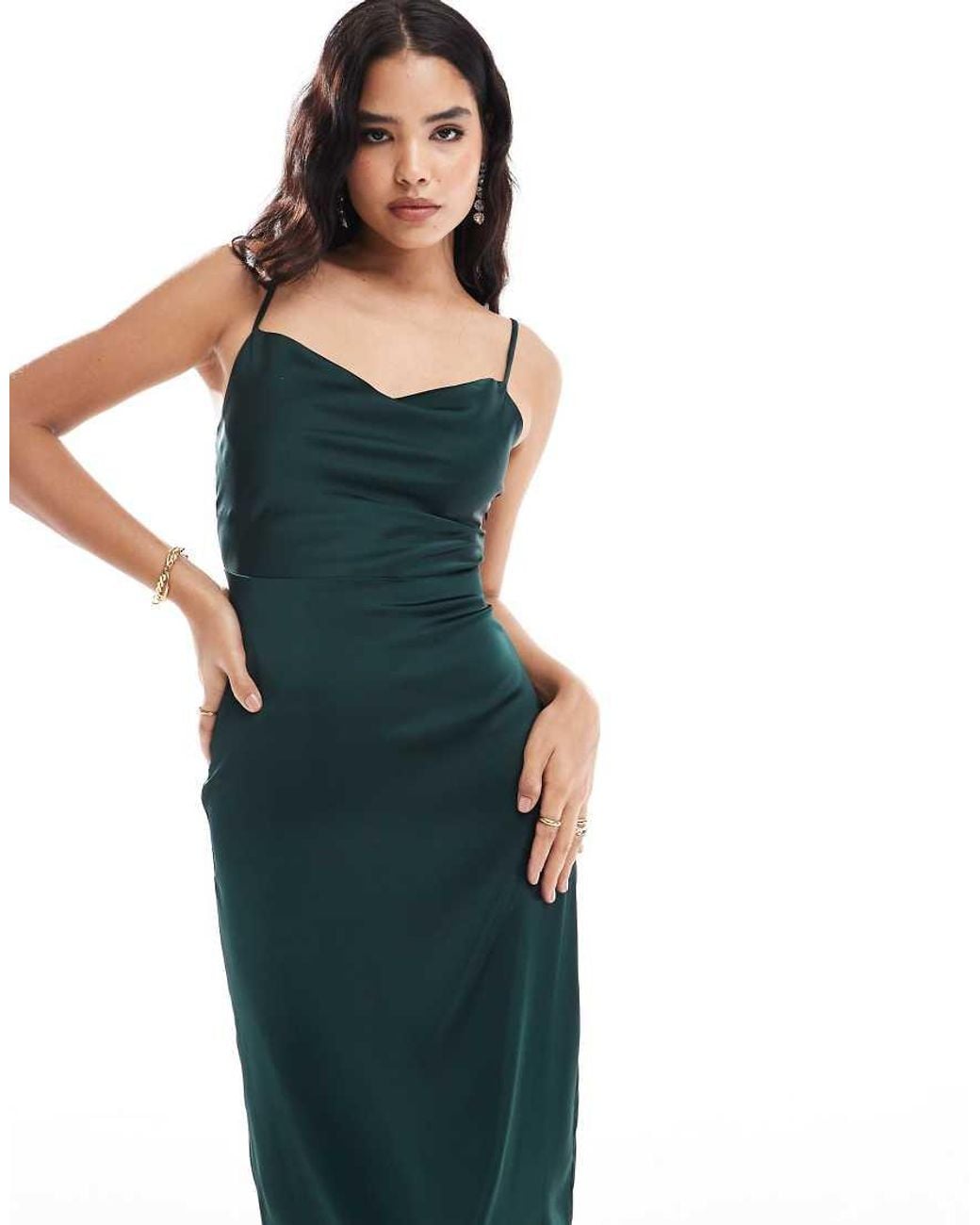 Vila Blue Satin Cowl Neck Cami Maxi Dress