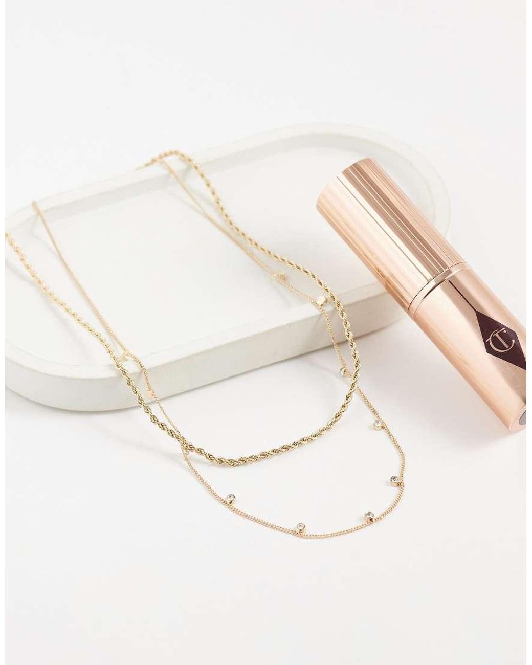 ASOS White Pack Of 2 Necklace With Twisted Chain And Diamante Detail