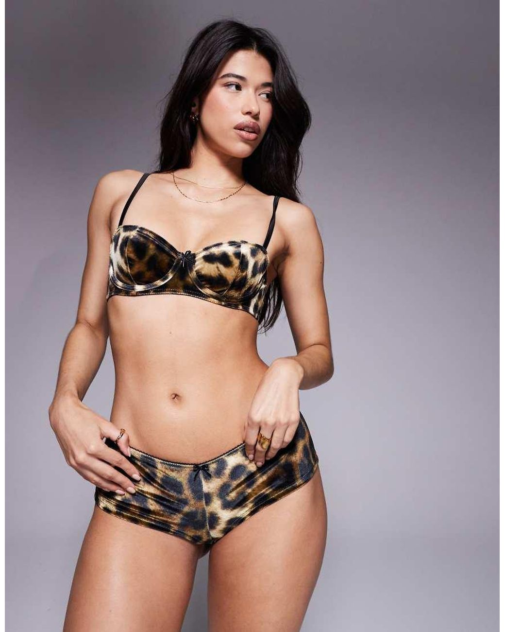 ASOS Black Kora Leopard Velvet Underwired Balcony Bra
