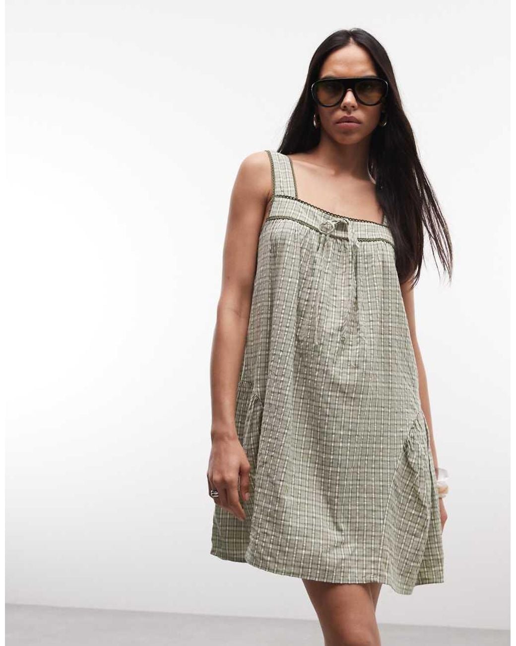 Reclaimed Vintage Green Mini Dress With Lace Trim And Hip Seam Detail