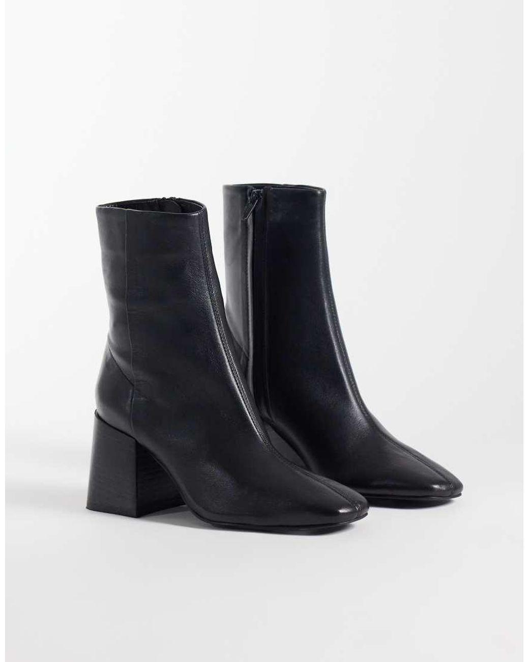 ASOS Blue Raiden Real Leather Block Heel Ankle Boots
