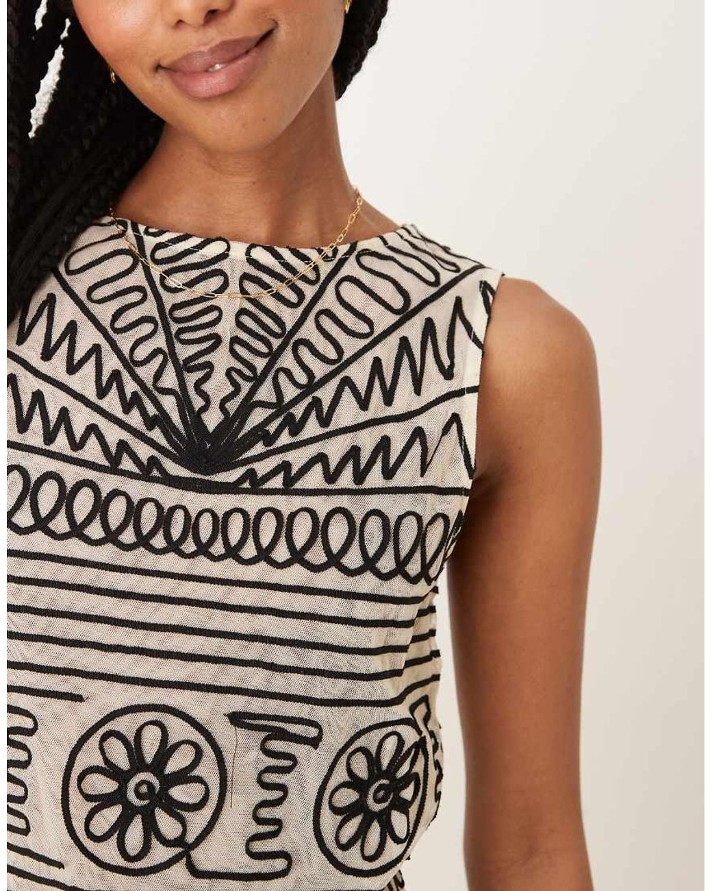 ASOS Multicolor Embroidered Mesh Fringed Top