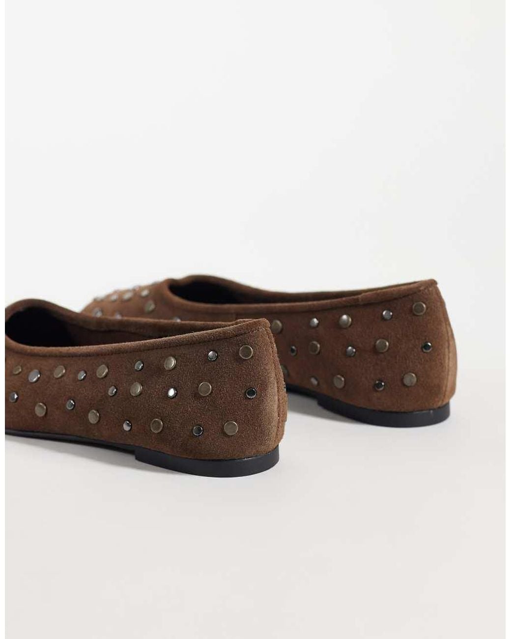 Mango Brown Teen 100% Leather Studded Ballet Flat