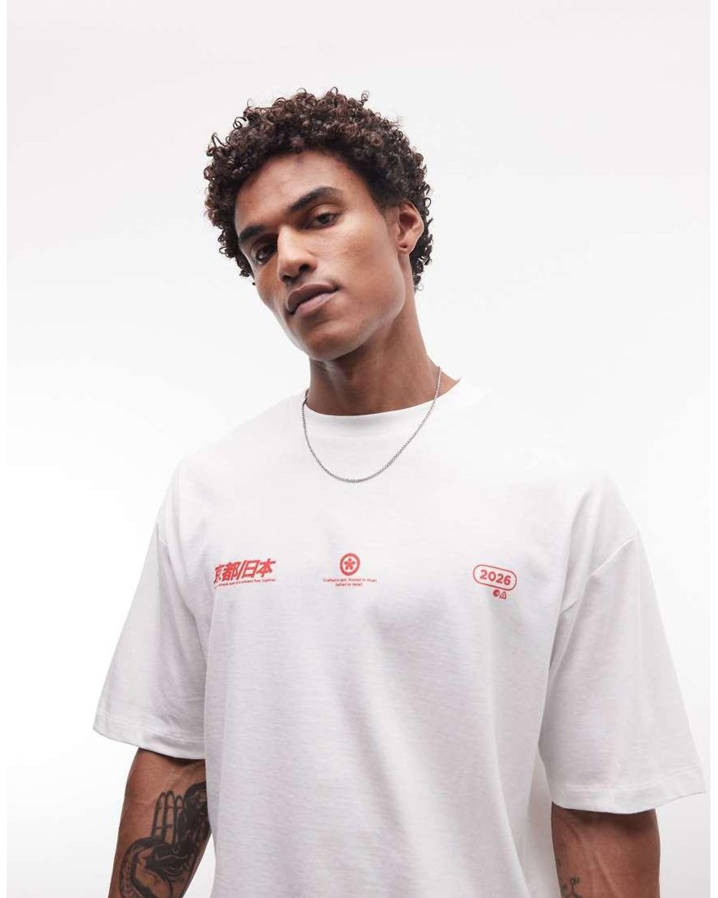 ASOS White Oversized T-shirt With Scenic Gloss Puff Print for men